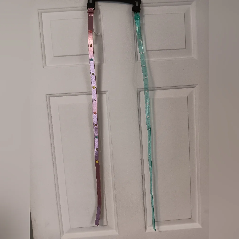 Girls 2pc belts flowers sparkle pink teal XL